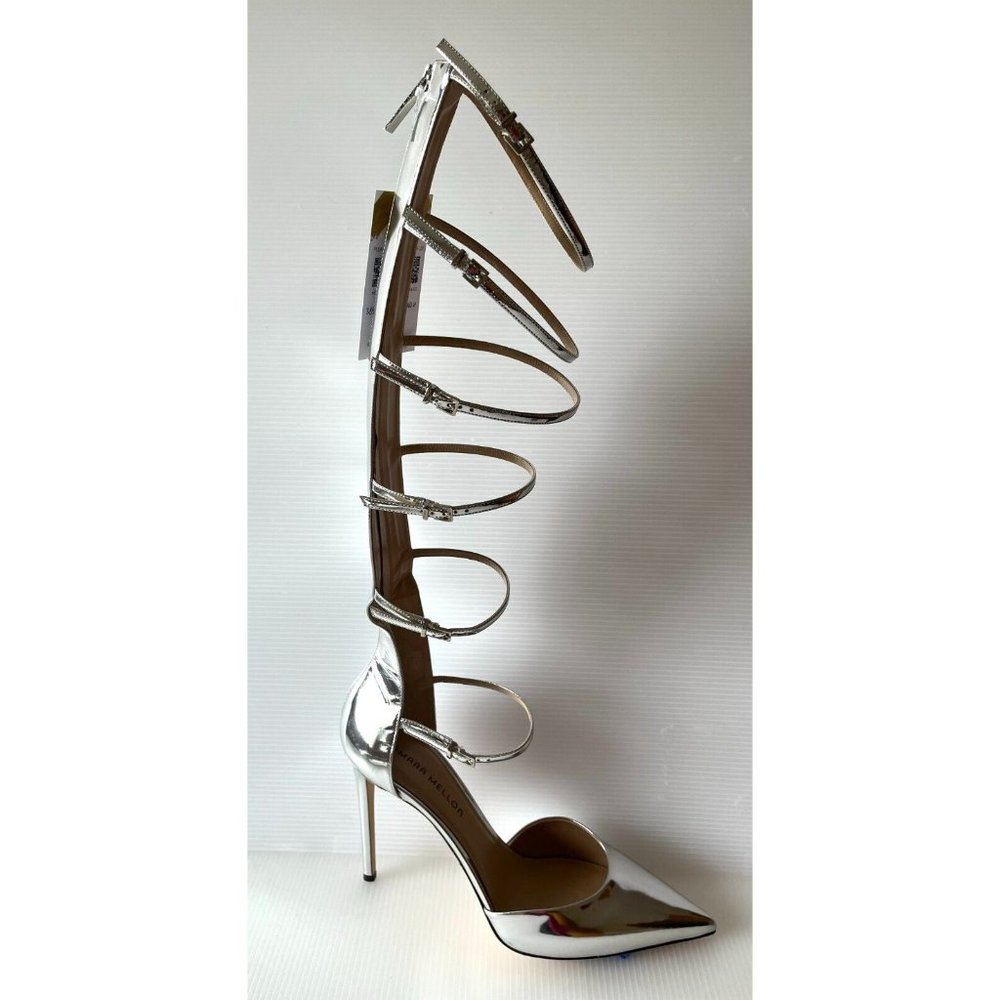 Tamara Mellon Silver "Rendezvous High" Buckle Pumps Heels, Size 40 (IT) 10 (US)